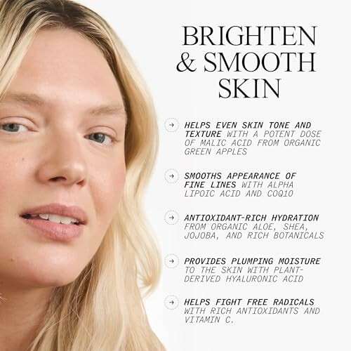 Skin brightening and smoothing benefits with natural ingredients.