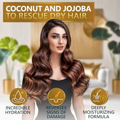 Coconut and Jojoba for dry hair care with moisturizing benefits.