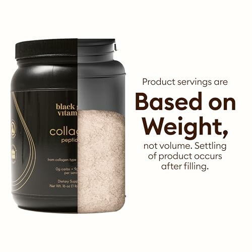 Collagen peptides supplement container with product information.