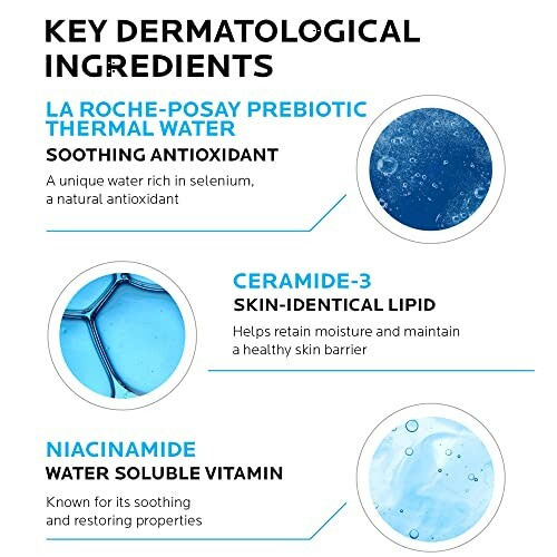 Key dermatological ingredients including thermal water, ceramide-3, and niacinamide.