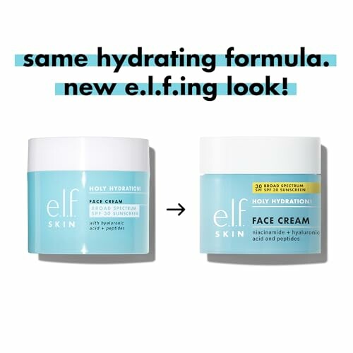 Two jars of e.l.f. Holy Hydration! Face Cream with new packaging.