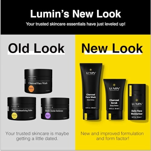 Lumin skincare packaging comparison: old vs. new look.