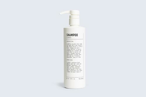 Minimalist white shampoo bottle with text label