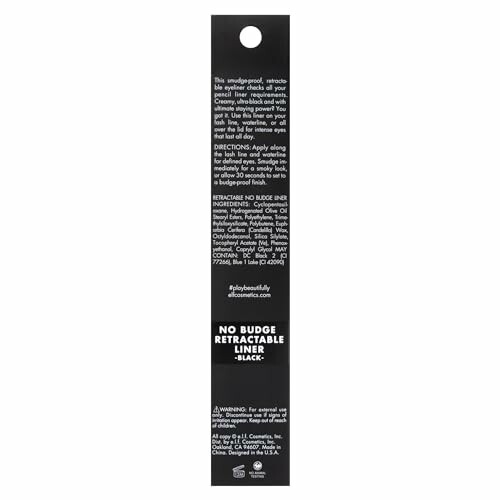 Black no budge retractable liner packaging with instructions and ingredients