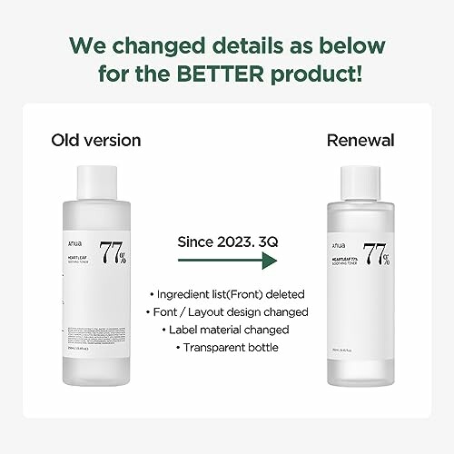 Comparison of old and new product versions with changes highlighted