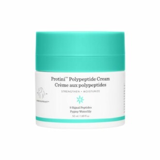 Protini Polypeptide Cream jar with turquoise lid.