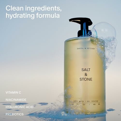 Salt & Stone body wash with hydrating formula and clean ingredients.
