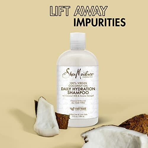 SheaMoisture Coconut Oil Daily Hydration Shampoo with coconut pieces.