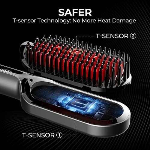 Hairbrush with T-sensor technology for heat protection.