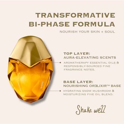 Golden bottle with transformative bi-phase formula description.